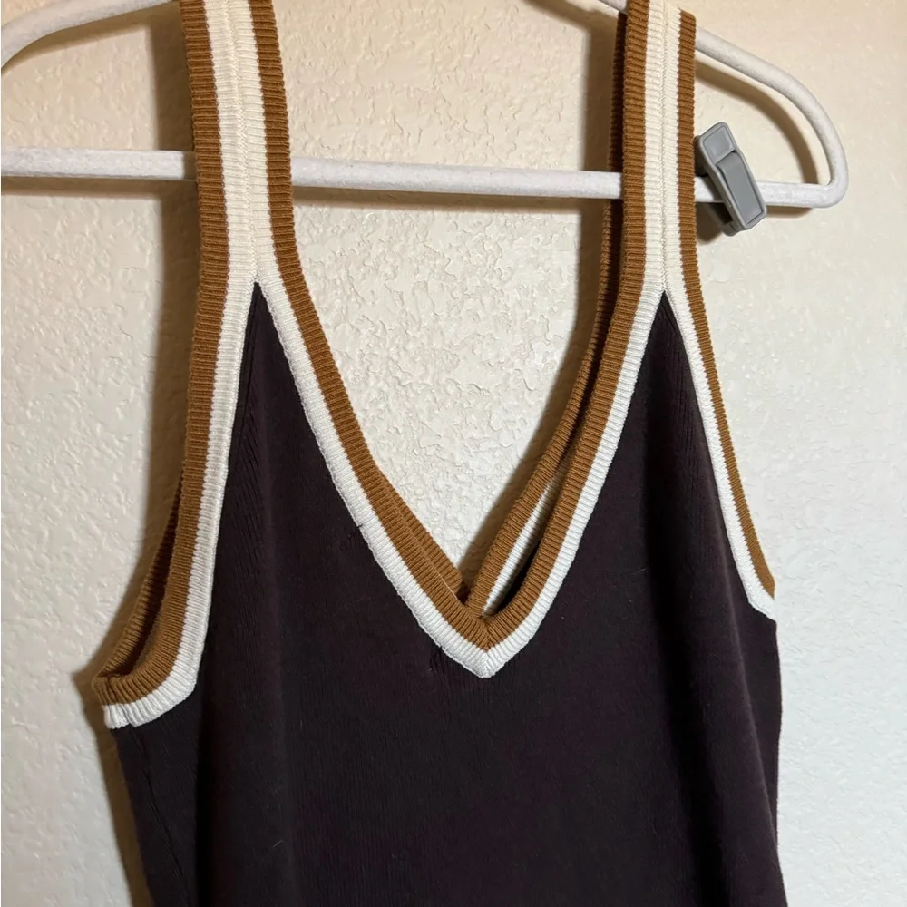 Free People Beach Blaire Knit Mini Dress Sz‎ L Brown Keyhole